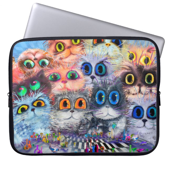 猫の肖像画の抽象背景、acry ラップトップスリーブ (正面)