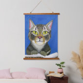 猫の肖像画 ウッド調の壁掛けタペストリー 吊り下げ型タペストリー (寝室)