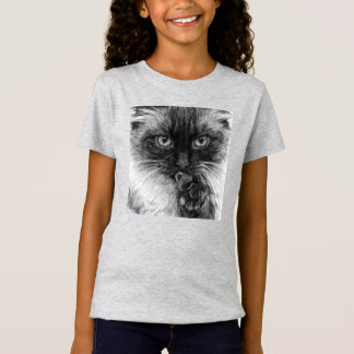 猫の肖像鉛筆スケッチ・ジュニア用細身ジャージー Tシャツ