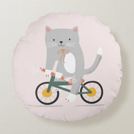 猫の自転車のクッション ラウンドクッション (正面)