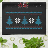 猫の自転車クリスマス キッチンタオル (折り畳み)