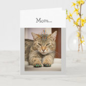 猫の良い母親を探して、母の誕生日おもしろい動物 カード (黄色い花)