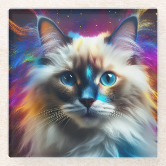 猫の色の爆発背景のラグドール品種 ガラスコースター