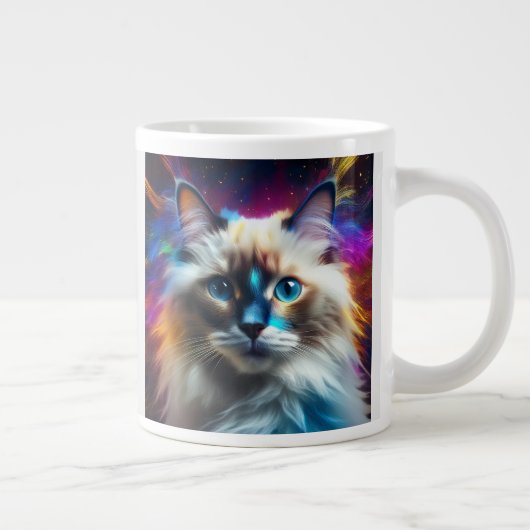 猫の色の爆発背景のラグドール品種 ジャンボコーヒーマグカップ (右)