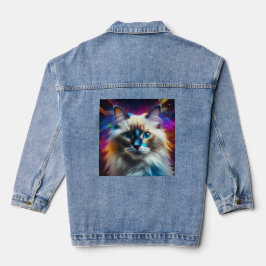 猫の色の爆発背景のラグドール品種 デニムジャケット