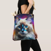 猫の色の爆発背景のラグドール品種 トートバッグ (クローズアップ)