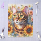 猫の花の水彩肖像画アート 薄葉紙 (クラフト)