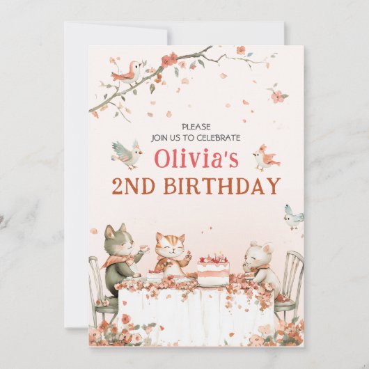 猫の花びらパーティー 招待状 (正面)