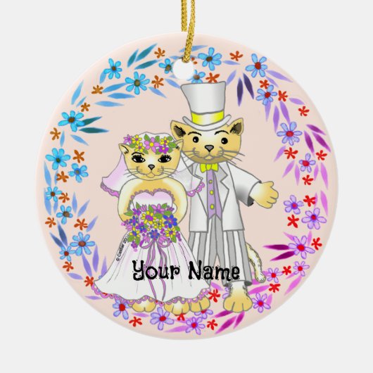 猫の花嫁と花婿のオーナメント セラミックオーナメント (正面)