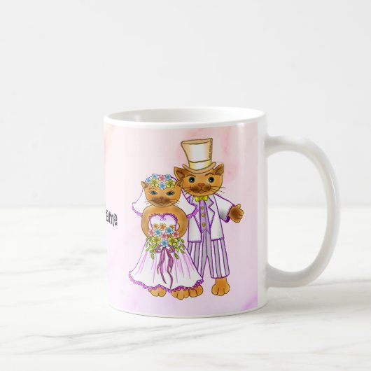 猫の花嫁と花婿のマグカップ コーヒーマグカップ (右)