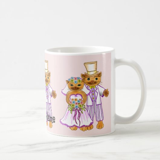 猫の花嫁と花婿の結婚式マグカップ コーヒーマグカップ (右)