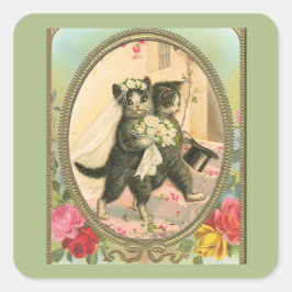 猫の花嫁と花婿の結婚式 スクエアシール
