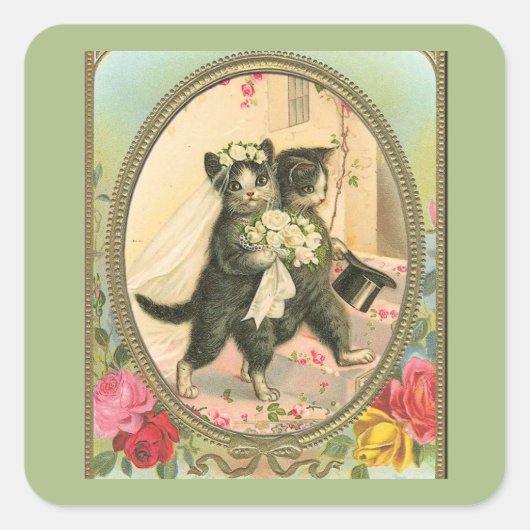 猫の花嫁と花婿の結婚式 スクエアシール (正面)