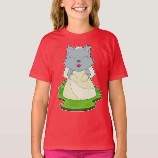 猫の花嫁のヴェールと結婚式 Tシャツ (正面)