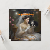 猫の花嫁の油彩画、フラットな結婚式のカード カード (正面/裏面インサイチュ)