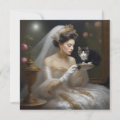 猫の花嫁の油彩画、フラットな結婚式のカード カード (裏面)