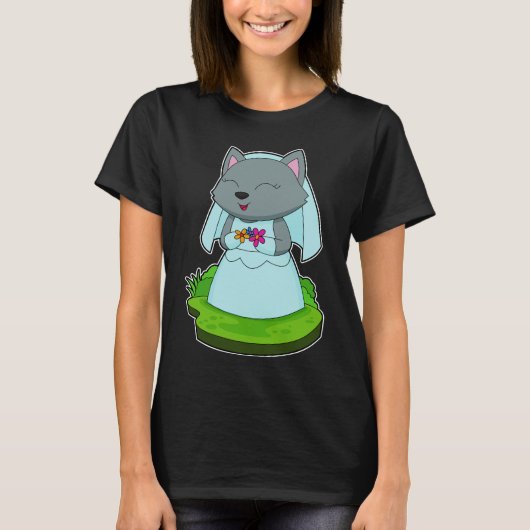 猫の花嫁の花のウェディング Tシャツ (正面)
