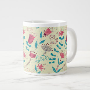 猫の花柄 ジャンボコーヒーマグカップ