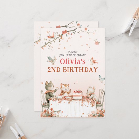 猫の花見パーティー招待状 招待状 (正面/裏面インサイチュ)