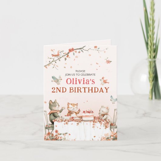猫の花見パーティー 招待状折り紙 招待状 (正面)