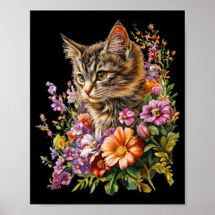 猫の花 フラワール かわいい子猫 グラフィック ポスター
