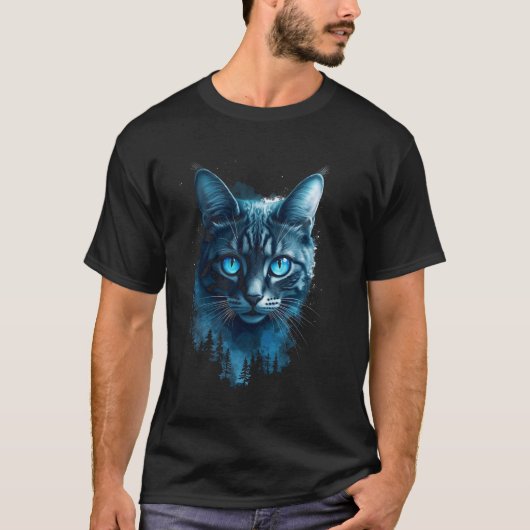 猫の芸術、夜の風景 Tシャツ (正面)
