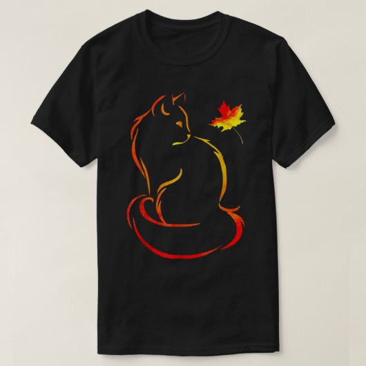 猫の葉おもしろい秋ハロー秋かわいい子猫 Tシャツ (デザイン正面)