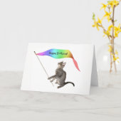 猫の虹バナー 誕生日カード カード (黄色い花)