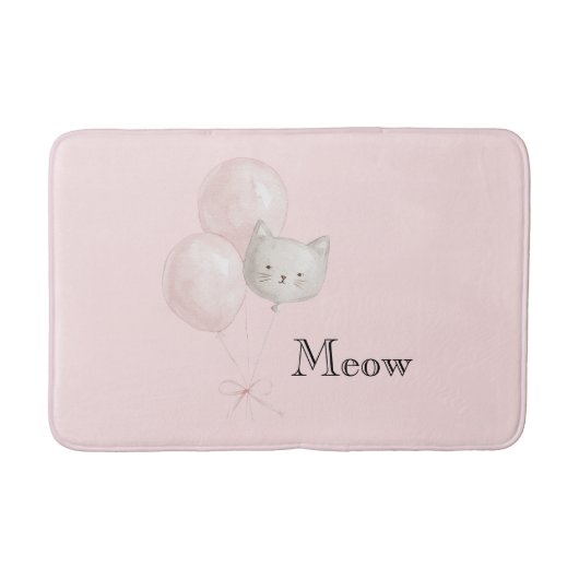 猫の血色のピンク風船 バスマット (正面)