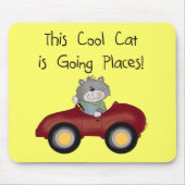 猫の行く場所赤い車のTシャツおよびギフト マウスパッド (正面)