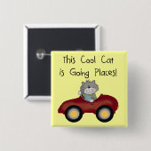 猫の行く場所赤い車のTシャツおよびギフト 缶バッジ (正面&裏面)