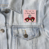 猫の行く場所赤い車のTシャツおよびギフト 缶バッジ (インサイチュ)