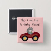 猫の行く場所赤い車のTシャツおよびギフト 缶バッジ (正面&裏面)