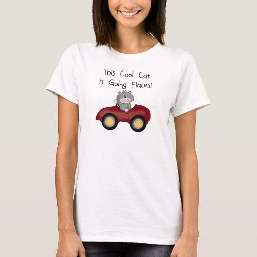 猫の行く場所赤い車のTシャツおよびギフト Tシャツ (正面)