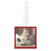 猫の複数の写真メオウィクリスマス素朴 キューブオーナメント (正面)