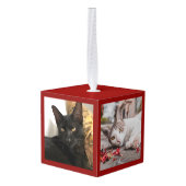 猫の複数の写真メオウィクリスマス素朴 キューブオーナメント (裏面アングル)