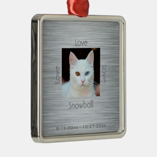 猫の記念の写真愛クリスマス メタルオーナメント (右)