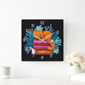 猫の認定図書 スクエア壁時計 (ホーム)