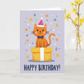 猫の誕生日お祝いカード カード (黄色い花)