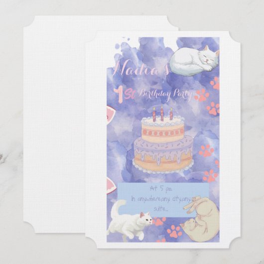 猫の誕生日の招待 招待状 (正面/裏面)