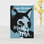 猫の誕生日をお祝いするキュートで芸術的なデザイン カード (黄色い花)