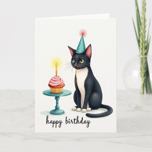 猫の誕生日カップケーキカード カード (正面)