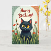 猫の誕生日カード カード (黄色い花)