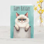 猫の誕生日カード 気難しい表情 カード (黄色い花)