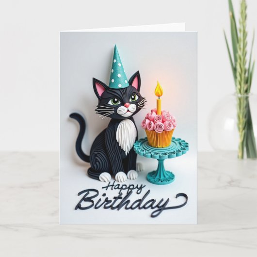 猫の誕生日カード 立体デザイン カード (正面)