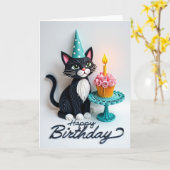 猫の誕生日カード 立体デザイン カード (黄色い花)