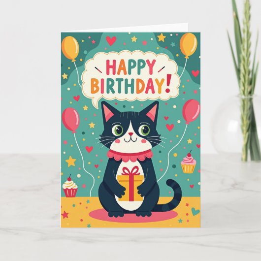 猫の誕生日ギフトカード カード (正面)