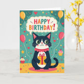 猫の誕生日ギフトカード カード (黄色い花)