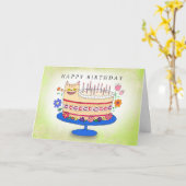 猫の誕生日ケーキのカスタムテキスト 楽しくておかしい カード (黄色い花)