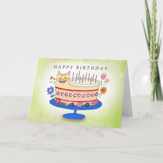 猫の誕生日ケーキのカスタムテキスト 楽しくておかしい カード (正面)